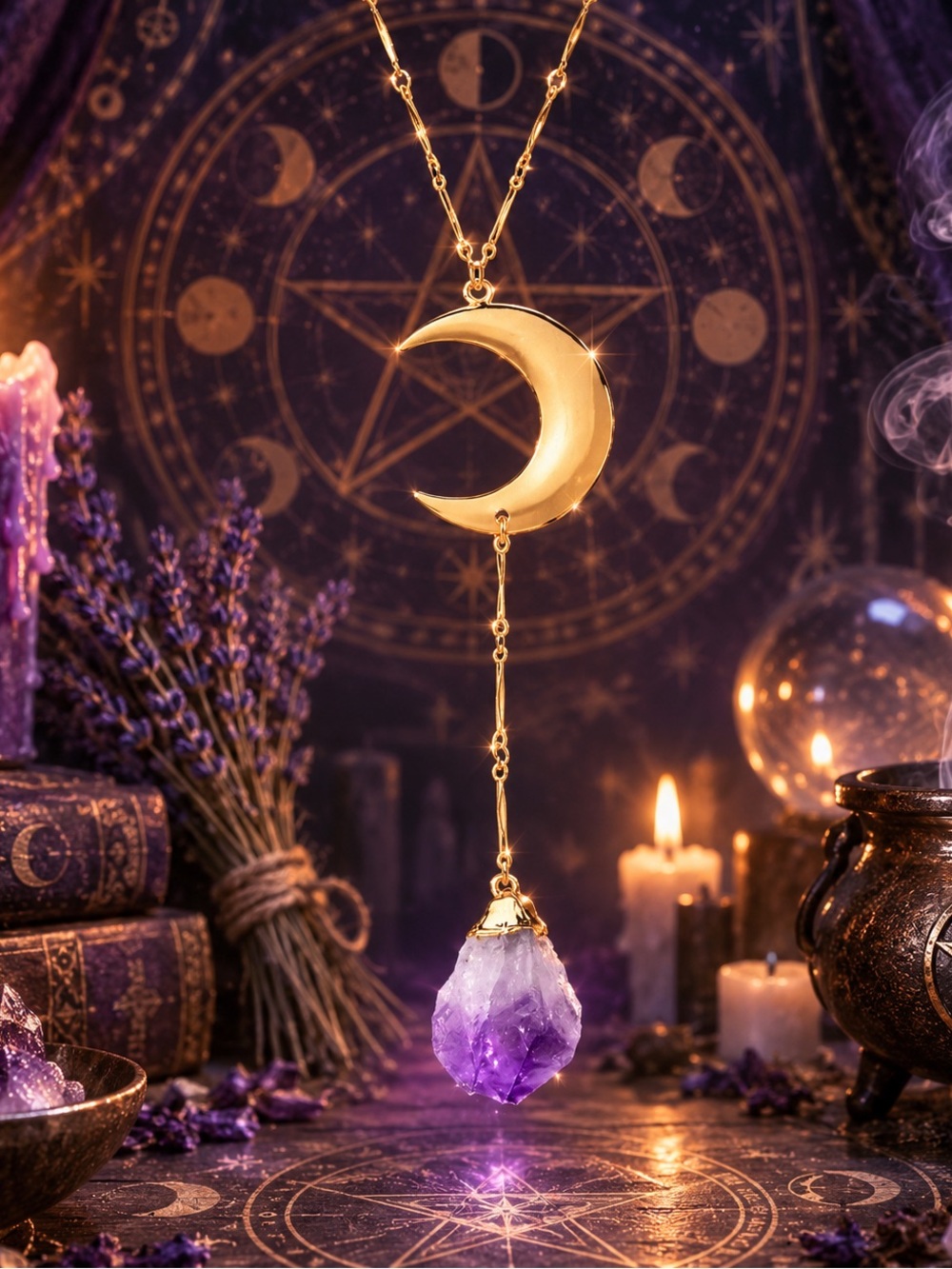 18k Gold Filled Amethyst Celestial Moon Necklace